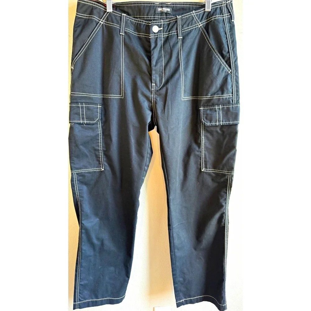 NWT True Religion World Tour Mens 36x32 Black Cargo Pants Twill Straight Fit